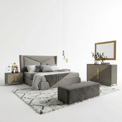 Ensemble de chambre de luxe design Lit 2x Tables de chevet Commode Décoration Suite