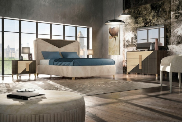 Lit Table de chevet Commode Ensemble de chambre 4 pcs. Design de luxe moderne lits nouveaux