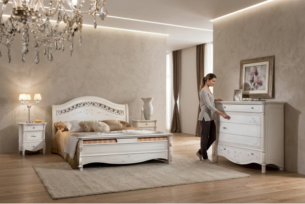 Set de chambre de luxe 4 pièces. Lit + 2x Table de nuit + Commode Design moderne Lits en bois massif