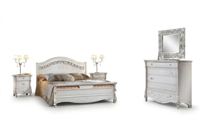 Set de chambre de luxe 4 pièces. Lit + 2x Table de nuit + Commode Design moderne Lits en bois massif