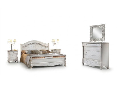 Set de chambre de luxe 4 pièces. Lit + 2x Table de nuit + Commode Design moderne Lits en bois massif