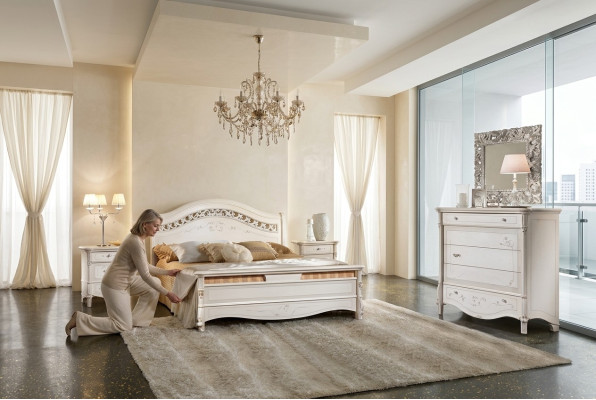 Chambre 3 pièces. Ensemble Lit 2x Table de chevet Lits Doubles Hôtel Tissu d'ameublement en bois massif