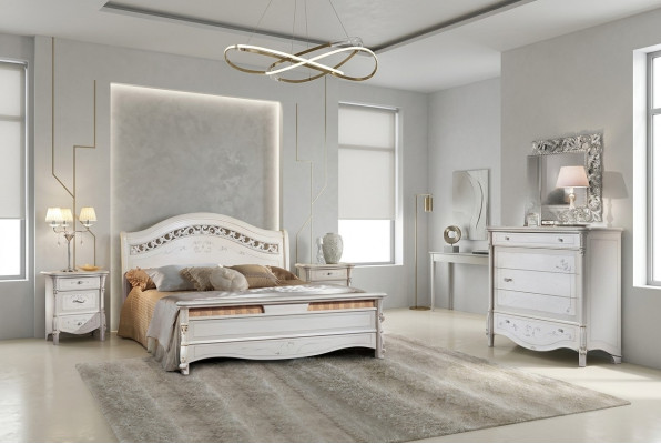 Chambre 3 pièces. Ensemble Lit 2x Table de chevet Lits Doubles Hôtel Tissu d'ameublement en bois massif