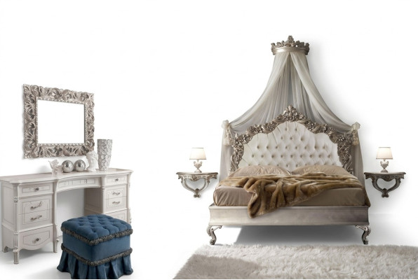 Ensemble complet de chambre à coucher Lit baroque royal Coiffeuse Table de chevet 6 pièces.
