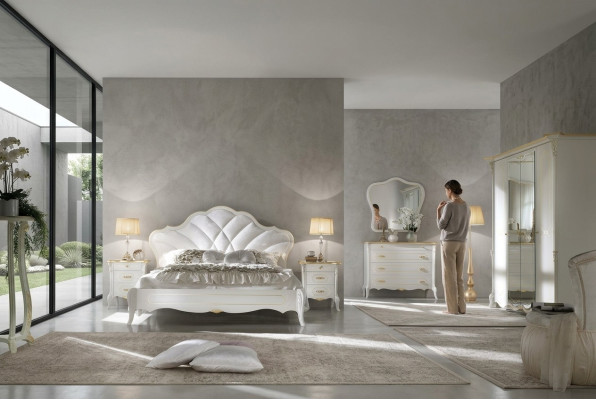 Ensemble de chambre à coucher Lit baroque Table de chevet Commode Meubles de lit 6 pièces. Bois massif