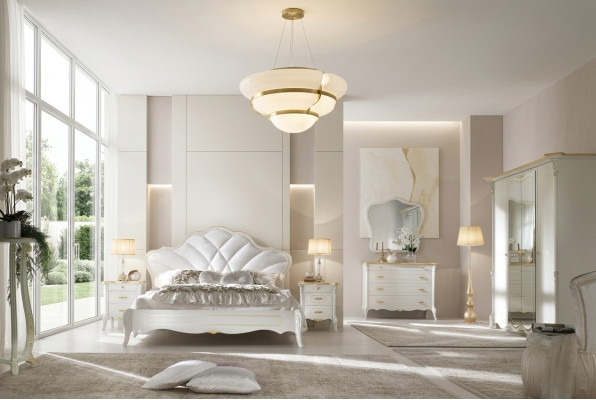 Ensemble de chambre à coucher Lit baroque Table de chevet Commode Meubles de lit 6 pièces. Bois massif