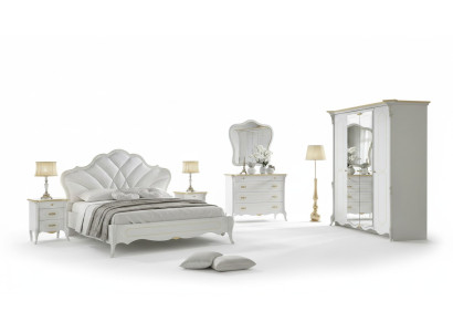Ensemble de chambre à coucher Lit baroque Table de chevet Commode Meubles de lit 6 pièces. Bois massif