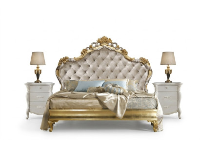 Chambre luxe ensemble 4 pièces. Lit + 2x table de chevet + chaise longue design méridienne