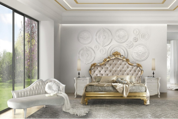 3pcs. Ensemble de chambre à coucher Lit 2x Table de chevet Console Lits Doubles Hôtel Tapisserie