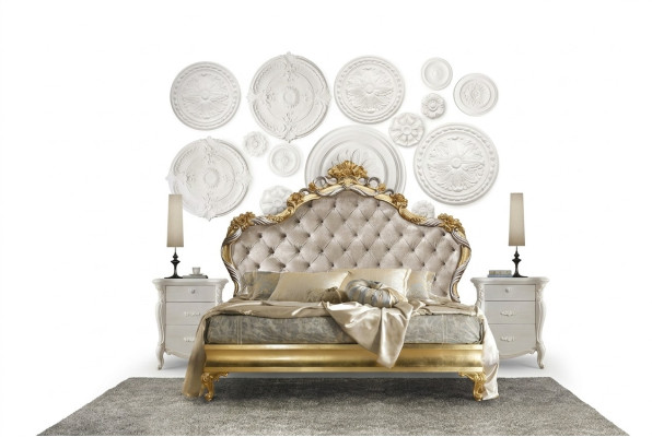 3pcs. Ensemble de chambre à coucher Lit 2x Table de chevet Console Lits Doubles Hôtel Tapisserie