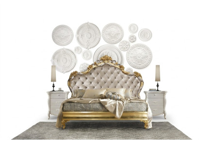 3pcs. Ensemble de chambre à coucher Lit 2x Table de chevet Console Lits Doubles Hôtel Tapisserie