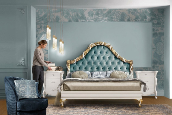 Ensemble de chambre à coucher 3 pièces Lit 2x Table de chevet Console Lits d'hôtel Double Rembourrage