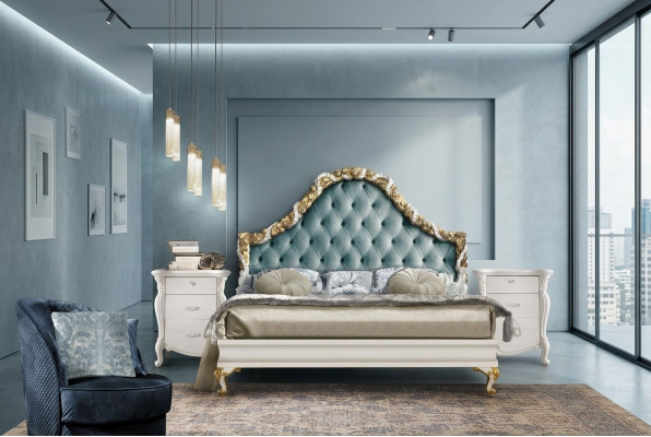 Ensemble de chambre à coucher 3 pièces Lit 2x Table de chevet Console Lits d'hôtel Double Rembourrage