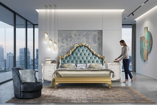 Conception de la literie de lit de luxe pour hôtel double, chambre de sommeil, mobilier italien.