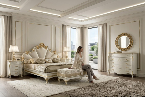 Ensemble de chambre à coucher 3 pièces Lit 2x Table de chevet Console d'hôtel Lits Double Rembourrage