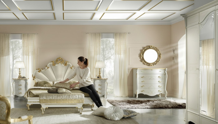 Lit Table de chevet Commode 6 pcs. Ensemble chambre en bois massif Design de luxe