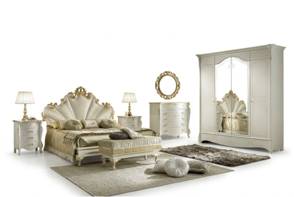 Lit Table de chevet Commode 6 pcs. Ensemble chambre en bois massif Design de luxe