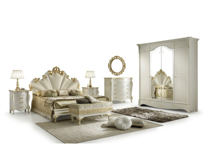 Lit Table de chevet Commode 6 pcs. Ensemble chambre en bois massif Design de luxe