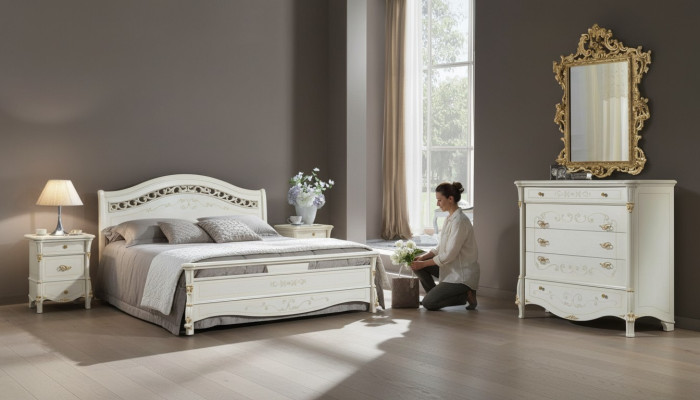 Chambre Ensemble Lit + 2x Table de chevet Rembourrage Lits de luxe Lits doubles d'hôtel