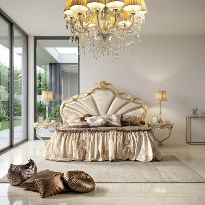 Conception de chambre à coucher 3 pièces. Lit 2x Table de chevet Lit Classique r Ensemble de lits de luxe Mobilier