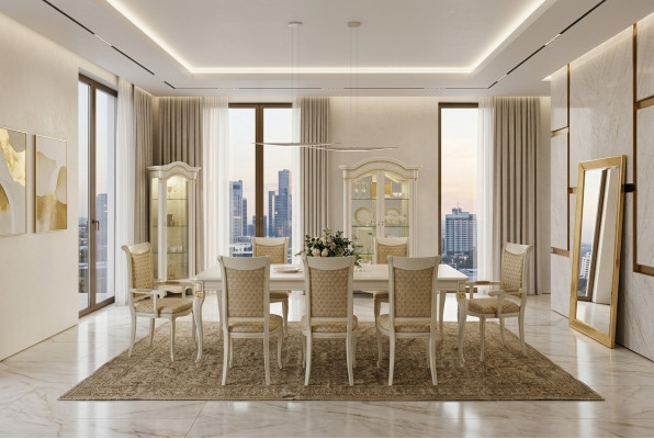 Style classique Meubles Italie Ensemble de table à manger 6 chaises Groupe Suite
