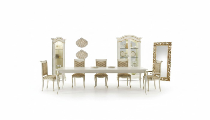 Ensemble de salle à manger 9 pièces. Table à manger 6x Chaises Vitrine Armoire Vitrines Bois massif