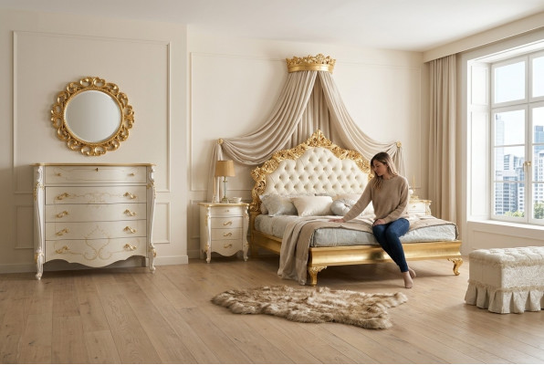 Conception de rembourrage de lit Luxe Double Hôtel Lits Chambre de sommeil 180x200cm Bois massif