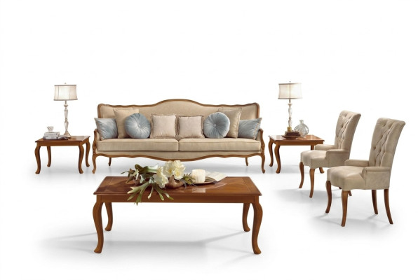 Ensemble de canapé 6 pièces. Canapé de meubles classiques Fauteuil Table d'appoint Table basse Bois