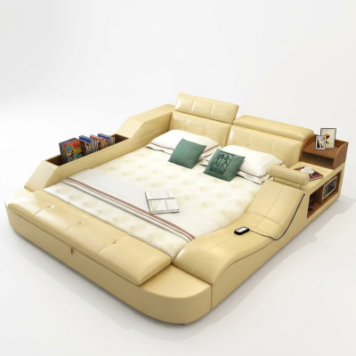 Lit en cuir au design de luxe multifonctionnel Double Étagère Décorative 180x200cm