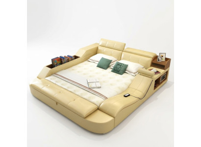 Lit en cuir au design de luxe multifonctionnel Double Étagère Décorative 180x200cm