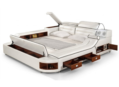 Lit de luxe en cuir lit 180x200 Chambre à coucher multifonctionnelle Chaise longue