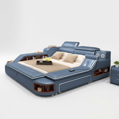 Lits en cuir Rembourrage des lits Double multifonction 180x200 Cadre de lit en cuir