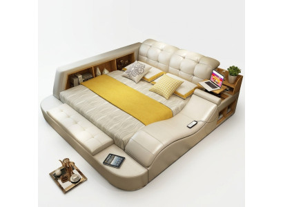 Lit fonctionnel de luxe avec rangement sécurisé pour ordinateur portable, lits doubles de mariage xxl en cuir pour hôtel