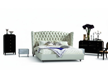 Lit Chesterfield de design de luxe en cuir Lit tapissé de lit de mariage de chambre
