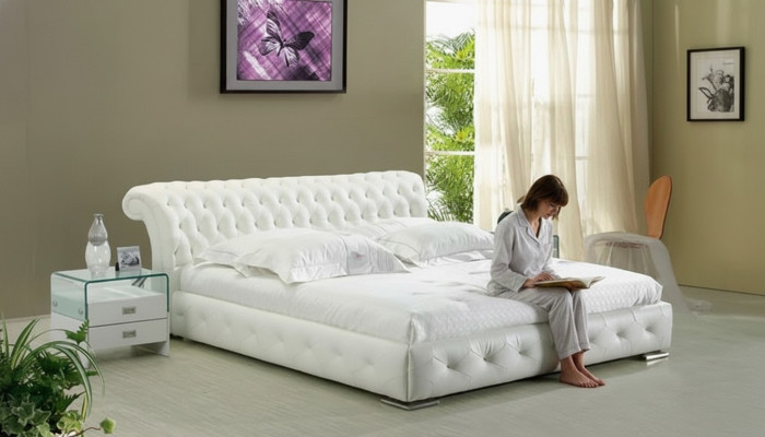Conception de luxe de rembourrage de lit en cuir pour lits de chambre double d'hôtel.