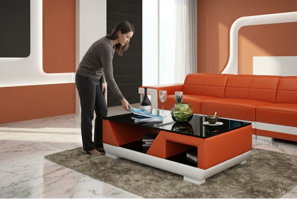 Table basse en cuir de designer de luxe classique pour salon de canapé décoratif
