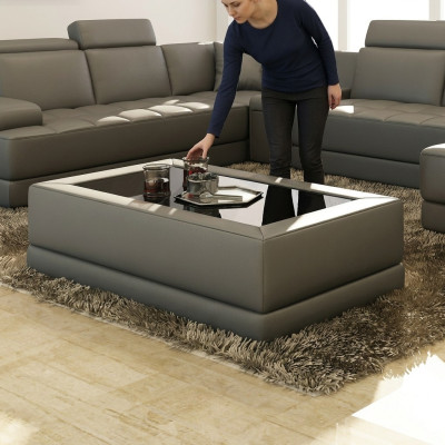 Table basse en verre design canapé salon cuir décoratif côté