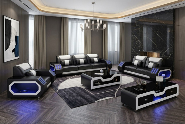 Canapé en cuir ensemble de canapé 3+2 design moderne neuf de canapé