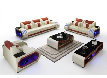 Canapé en cuir canapé suite 3 + 1 + 1 - canapés design éclairé neufs