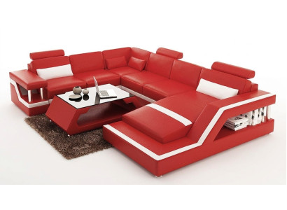 Canapé d'angle rouge Canapé en cuir Grand XXL U-forme Salon paysage Canapé Sofa