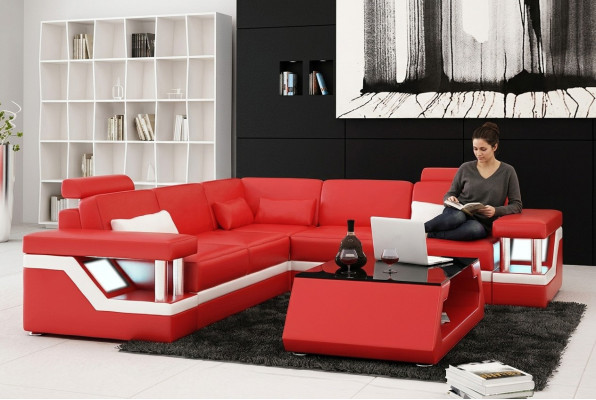Canapé design Canapé Sofa d'angle Cuir Tissu Rembourrage Suite Paysage de vie