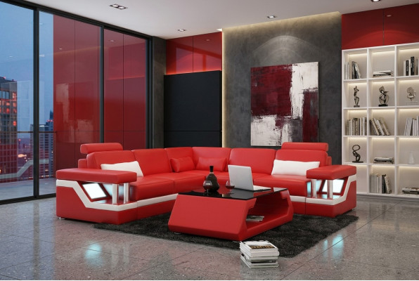 Canapé design Canapé Sofa d'angle Cuir Tissu Rembourrage Suite Paysage de vie