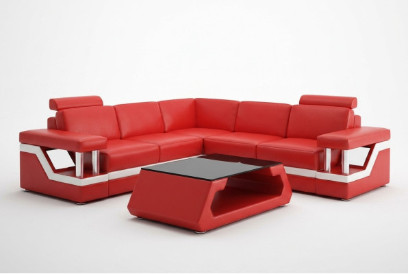 Canapé design Canapé Sofa d'angle Cuir Tissu Rembourrage Suite Paysage de vie