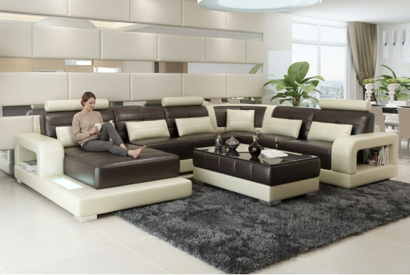 Canapé en cuir marron Canapé d'angle Canapé Canapé Design Siège Rembourrage Suite