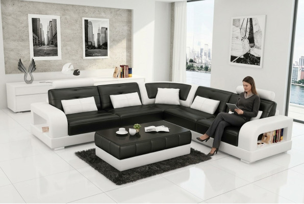 Canapé d'angle rembourré Canapé Sofa Paysage de vie en cuir Canapés d'angle Suite