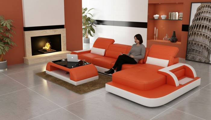 Canapé en cuir + Table basse Canapé paysage vivant Canapé d'angle Suite d'angle nouveau