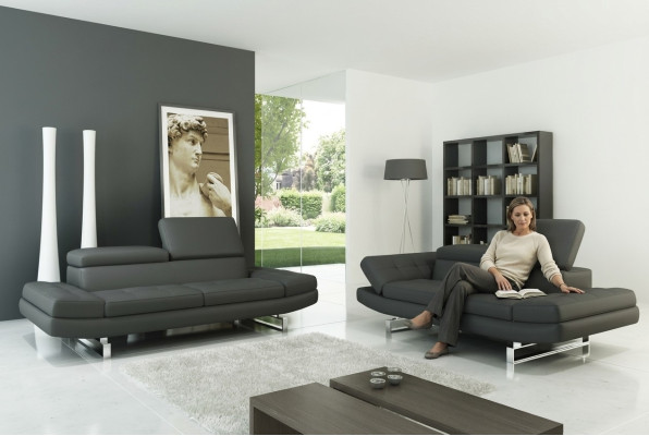 Ensembles canapé en cuir, salon vivant, 3 places + 2 places, design moderne.