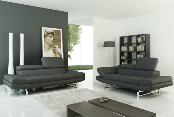 Ensembles canapé en cuir, salon vivant, 3 places + 2 places, design moderne.
