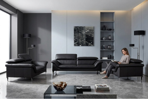 Ensemble de canapés Relax 3+2+1 places Design Canapés Revêtement en cuir Sofas