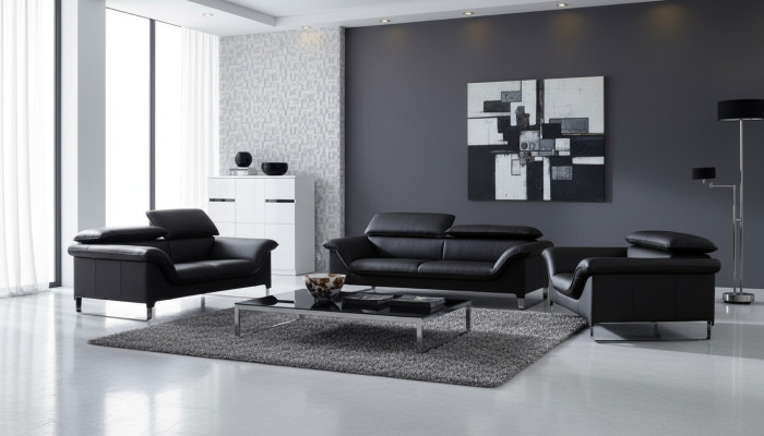 Canapé en cuir Canapé Paysage de vie 3+2 Places Suite Design Moderne Canapé Décoratif